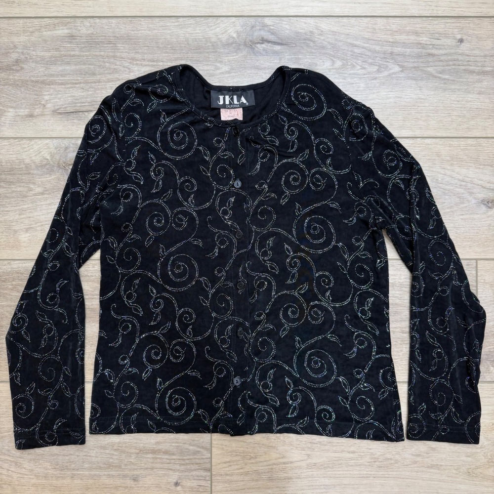 JKLA‎ Vintage 90s Whimsigoth Iridescent Glitter Swirl Button Top Cardigan Small